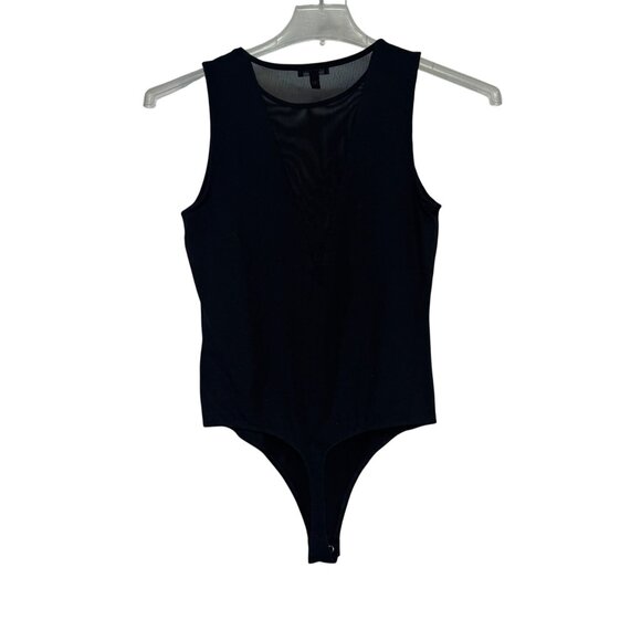 Express Womens Size Medium Black Sleeveless V-Neck Mesh Panel Thong Bodysuit - Picture 4 of 6